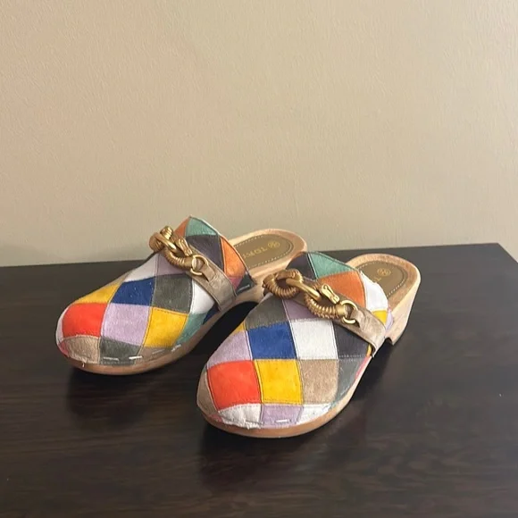 Tory Burch Jessa Multicolor Suede Clog Sandals - Picture 1 of 4